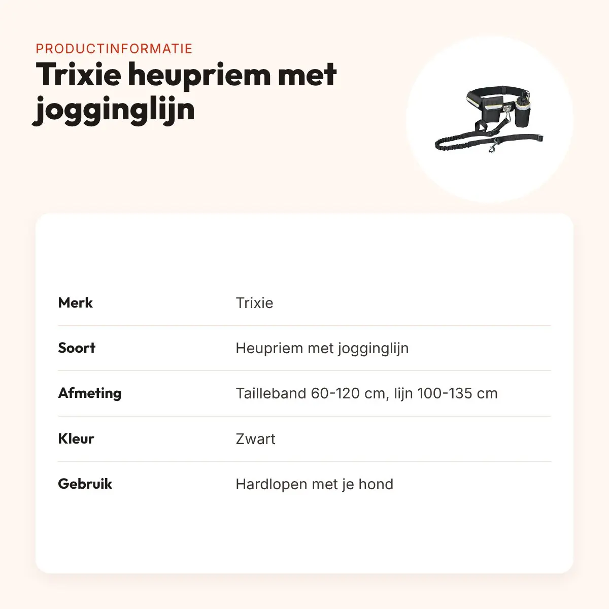 Trixie heupriem met jogginglijn zwart – reflecterend, tailleband 60-120 cm – productinformatie