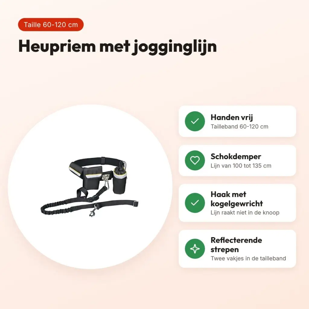 Trixie heupriem met jogginglijn zwart – reflecterend, tailleband 60-120 cm – voordelen