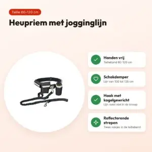 Trixie heupriem met jogginglijn zwart – reflecterend, tailleband 60-120 cm – voordelen
