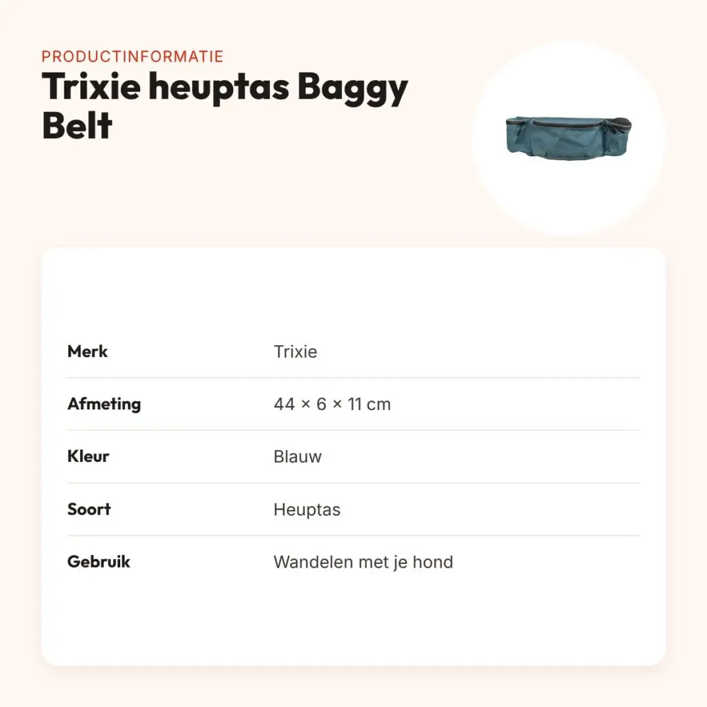 Trixie heuptas Baggy Belt blauw 44 x 6 x 11 cm – waterdichte rits – productinformatie