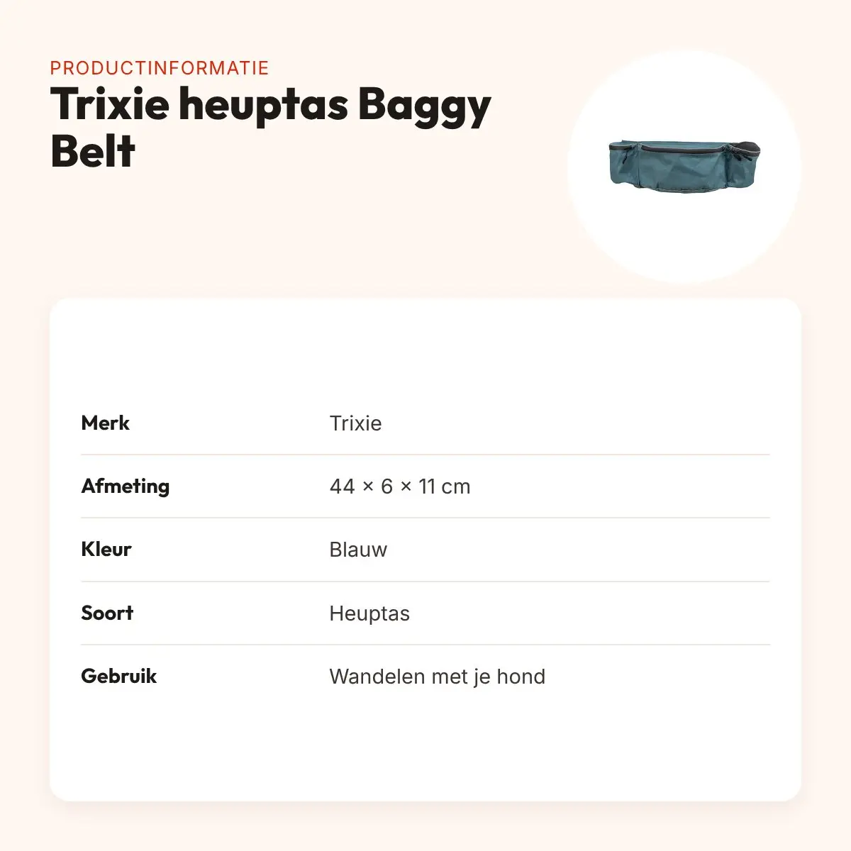 Trixie heuptas Baggy Belt blauw 44 x 6 x 11 cm – waterdichte rits – productinformatie