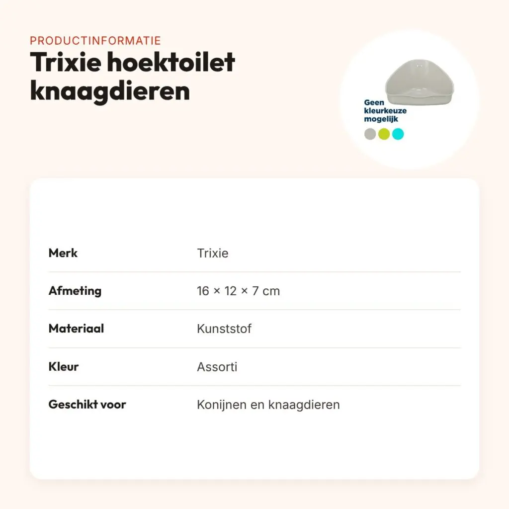 Trixie hoektoilet knaagdieren 16 x 12 x 7 cm – kunststof, assorti kleur – productinformatie
