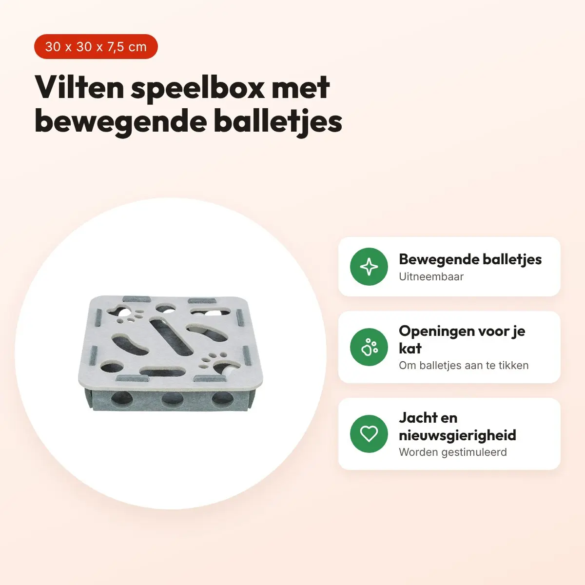 Trixie Hole'n'Roll Box grijs 30 x 30 x 7,5 cm – vilt, voor katten – voordelen