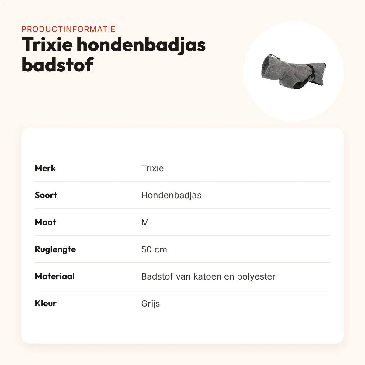 Trixie hondenbadjas badstof grijs M 50 cm – beschermt tegen onderkoeling – productinformatie