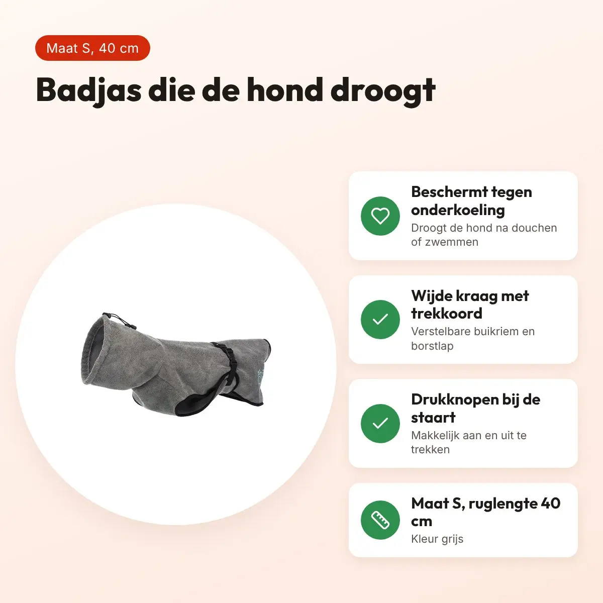 Trixie hondenbadjas badstof grijs S 40 cm – beschermt tegen onderkoeling – voordelen