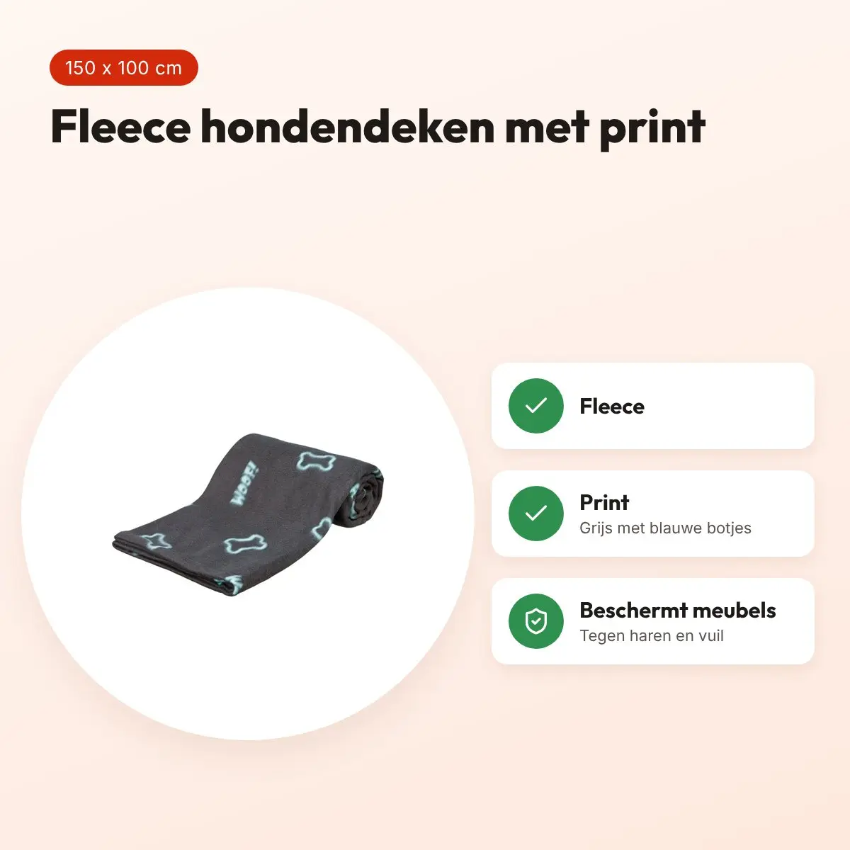 Trixie hondendeken Barney fleece grijs 150 x 100 cm – botjesprint – voordelen