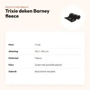 Trixie hondendeken Barney fleece zwart 150 x 100 cm – pootafdrukken – productinformatie