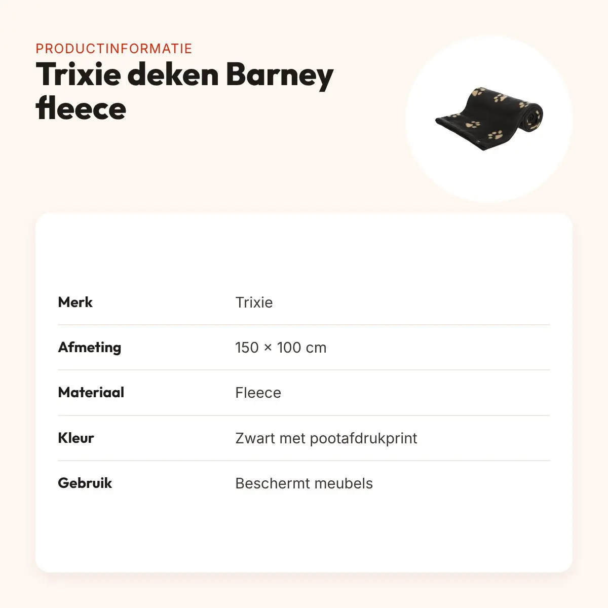 Trixie hondendeken Barney fleece zwart 150 x 100 cm – pootafdrukken – productinformatie