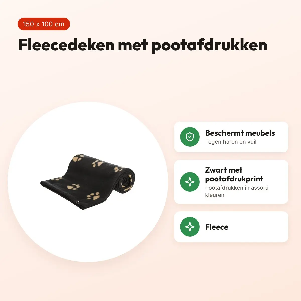 Trixie hondendeken Barney fleece zwart 150 x 100 cm – pootafdrukken – voordelen