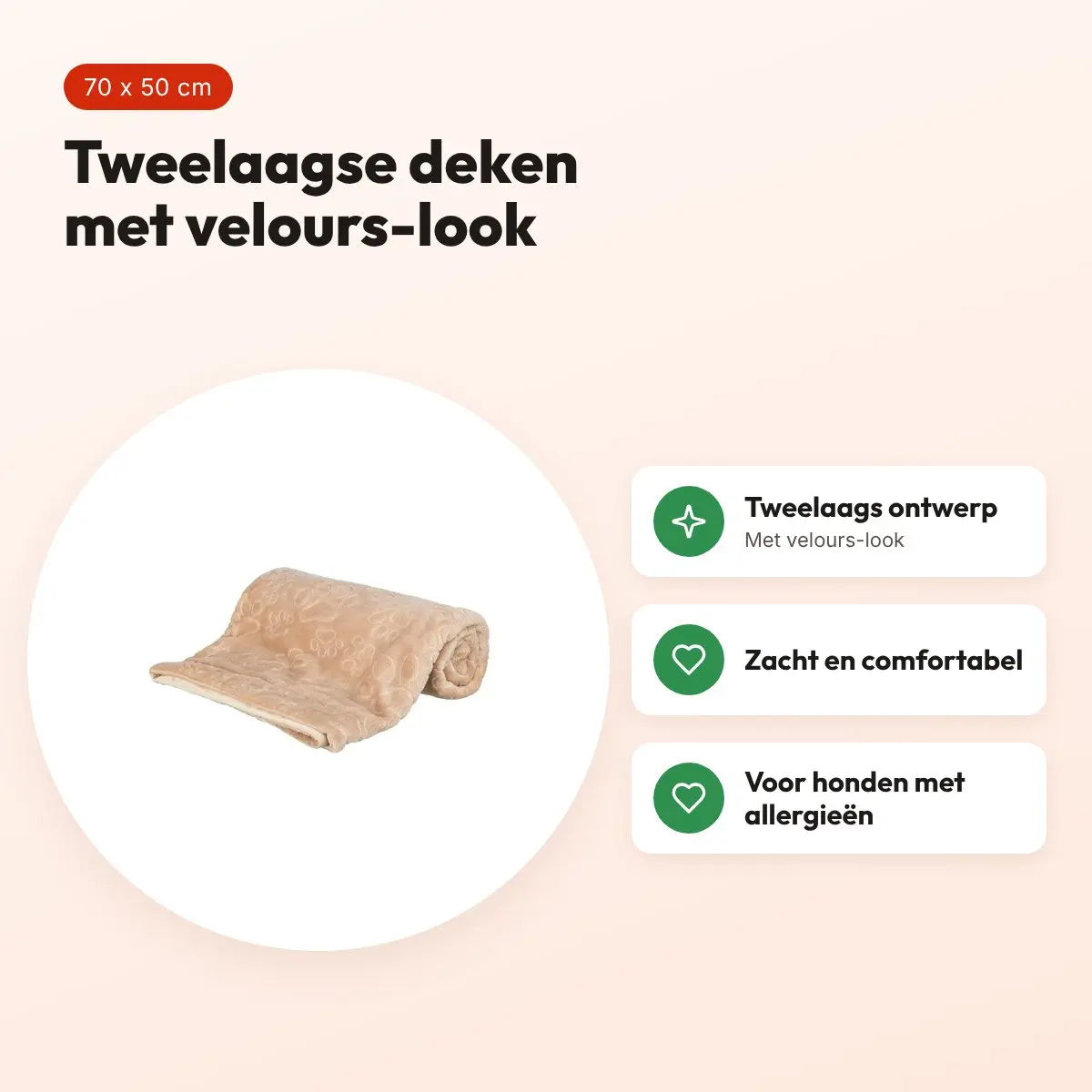 Trixie hondendeken Barry softpluche beige 70 x 50 cm – velours-look – voordelen