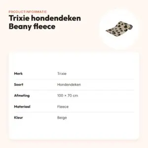 Trixie hondendeken Beany fleece beige 100 x 70 cm – pootafdrukken – productinformatie