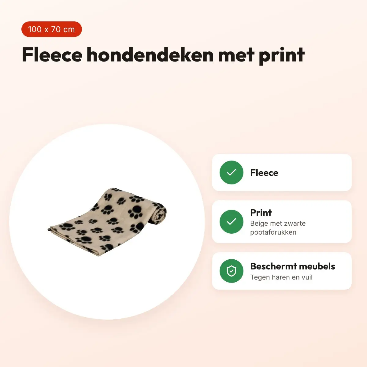Trixie hondendeken Beany fleece beige 100 x 70 cm – pootafdrukken – voordelen