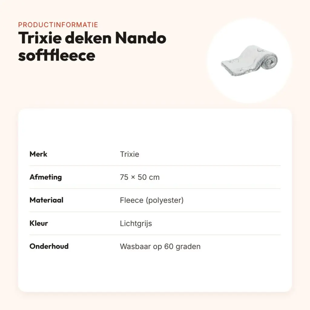 Trixie hondendeken Nando softfleece lichtgrijs 75 x 50 cm – productinformatie