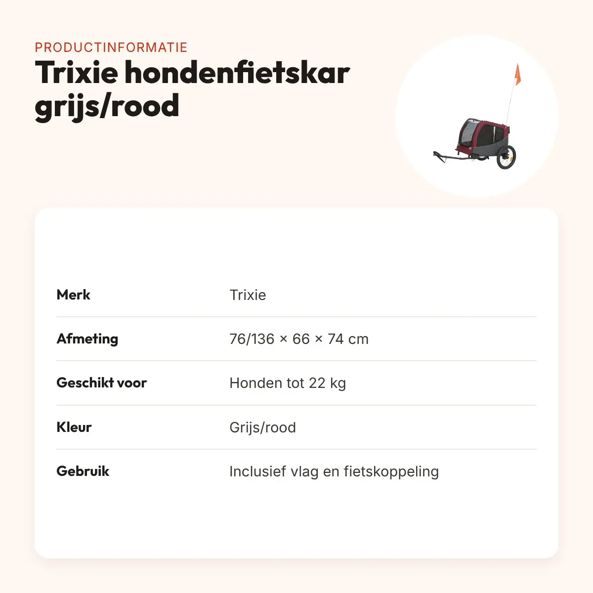 Trixie hondenfietskar grijs/rood 76/136 x 66 x 74 cm – tot 22 kg – productinformatie