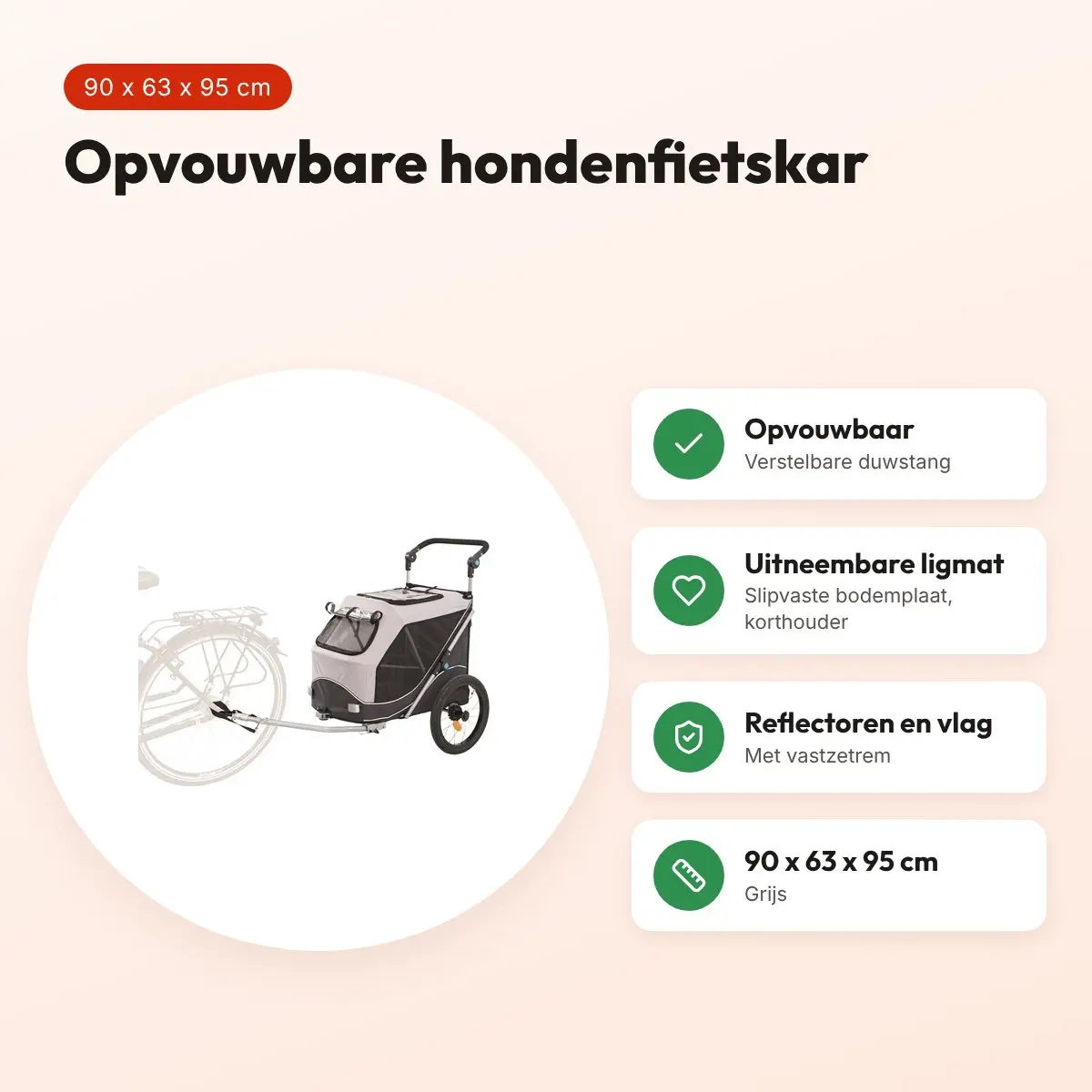 Trixie hondenfietskar opvouwbaar grijs 90 x 63 x 95 cm – voordelen