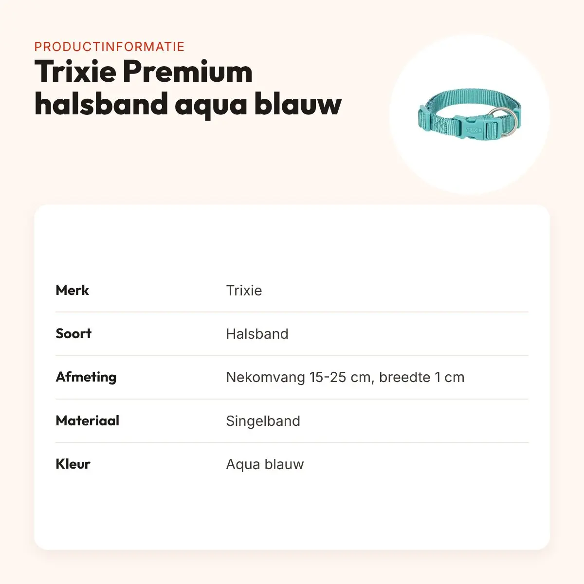 Trixie hondenhalsband Premium aqua blauw 15-25 cm – verstelbaar – productinformatie
