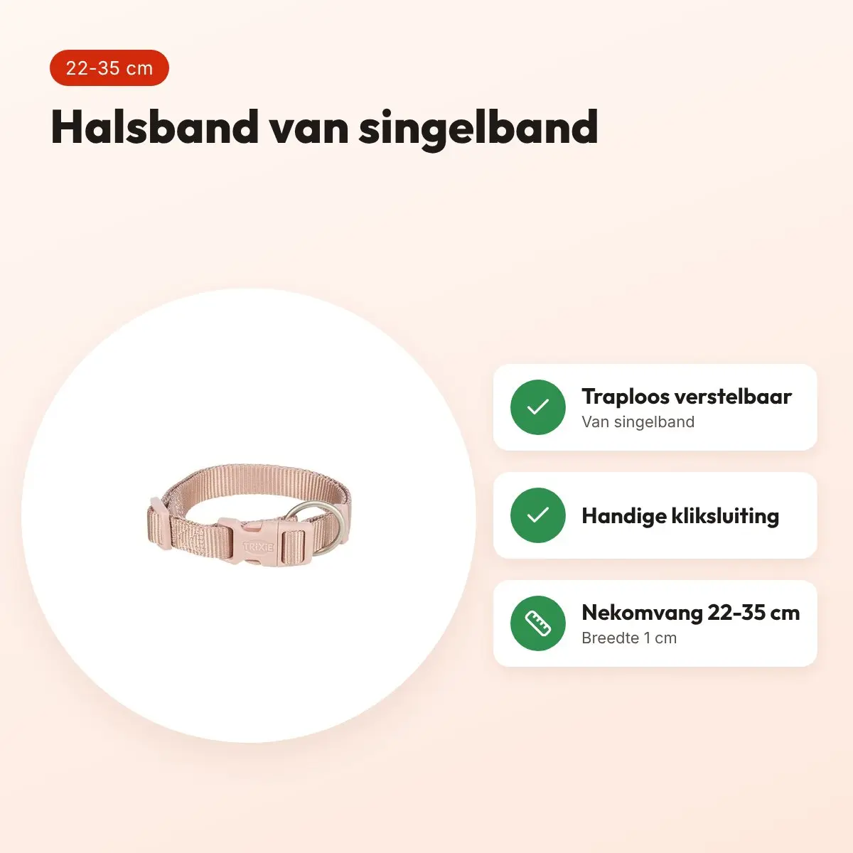 Trixie hondenhalsband Premium blush roze 22-35 cm – verstelbaar – voordelen