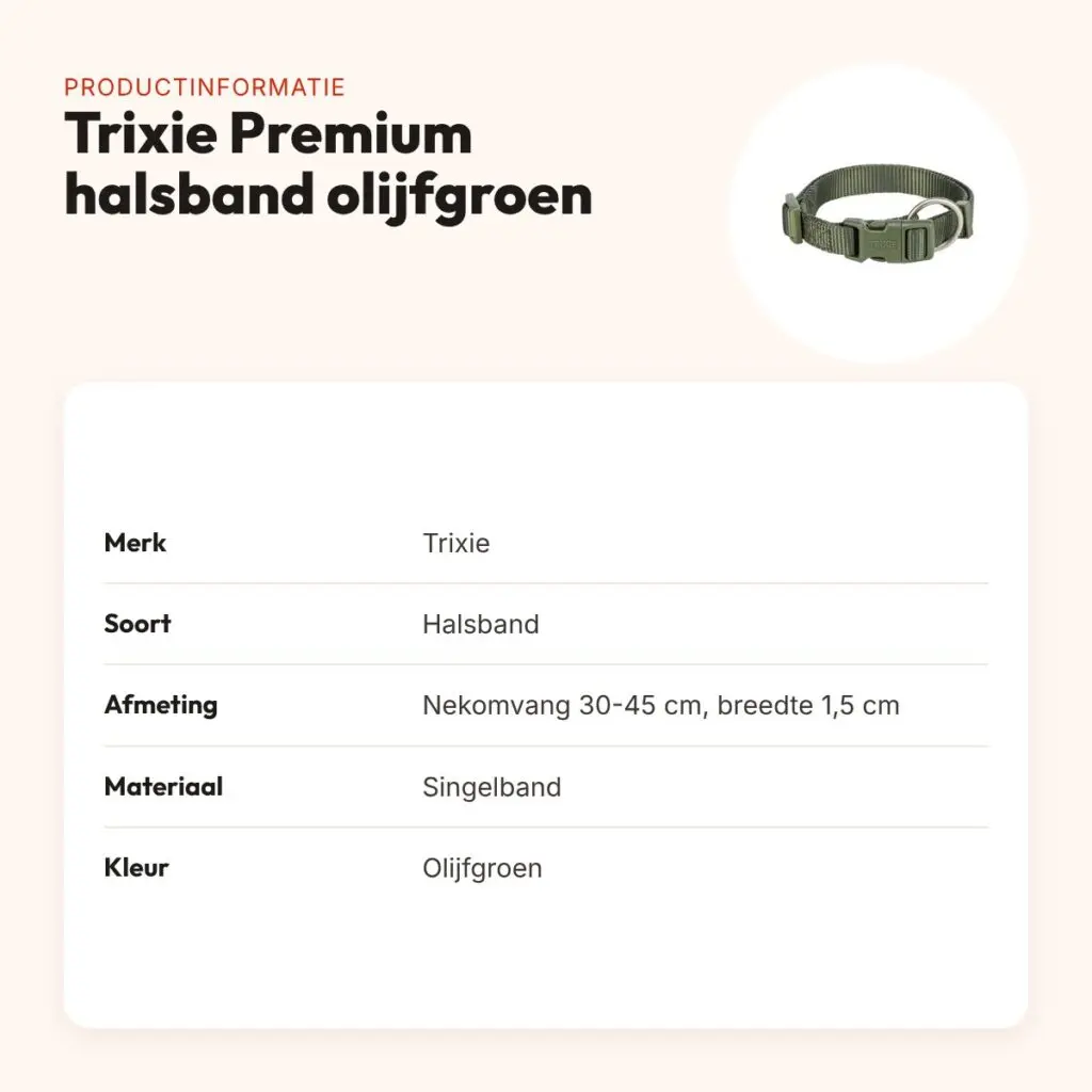 Trixie hondenhalsband Premium olijfgroen 30-45 cm – verstelbaar – productinformatie