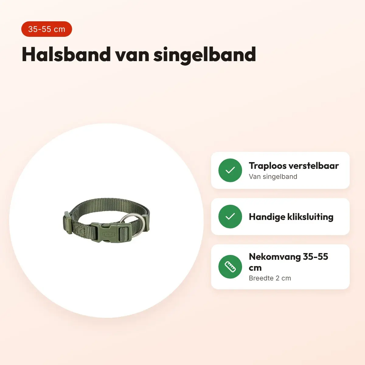 Trixie hondenhalsband Premium olijfgroen 35-55 cm – verstelbaar – voordelen