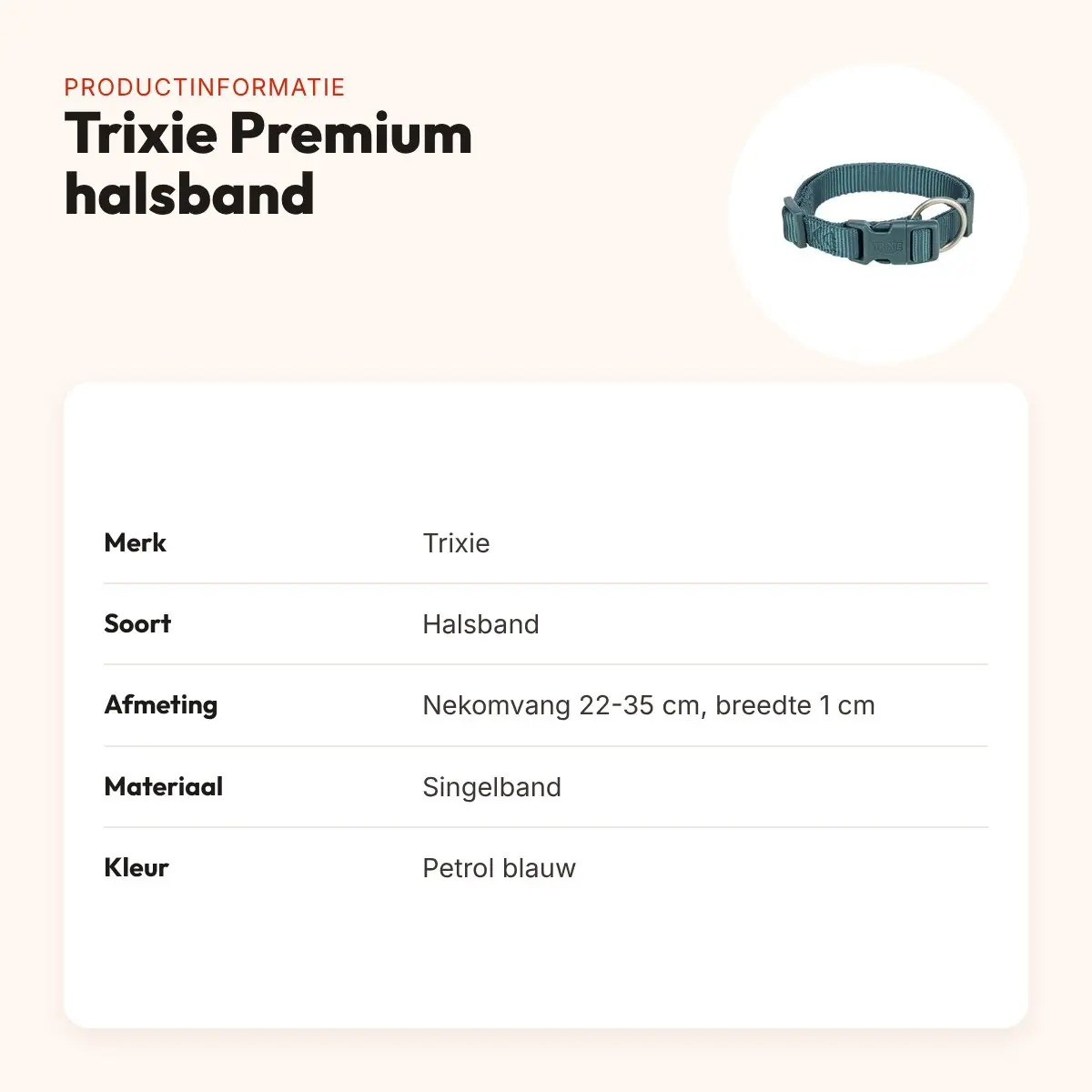 Trixie hondenhalsband Premium petrol blauw 22-35 cm – verstelbaar – productinformatie