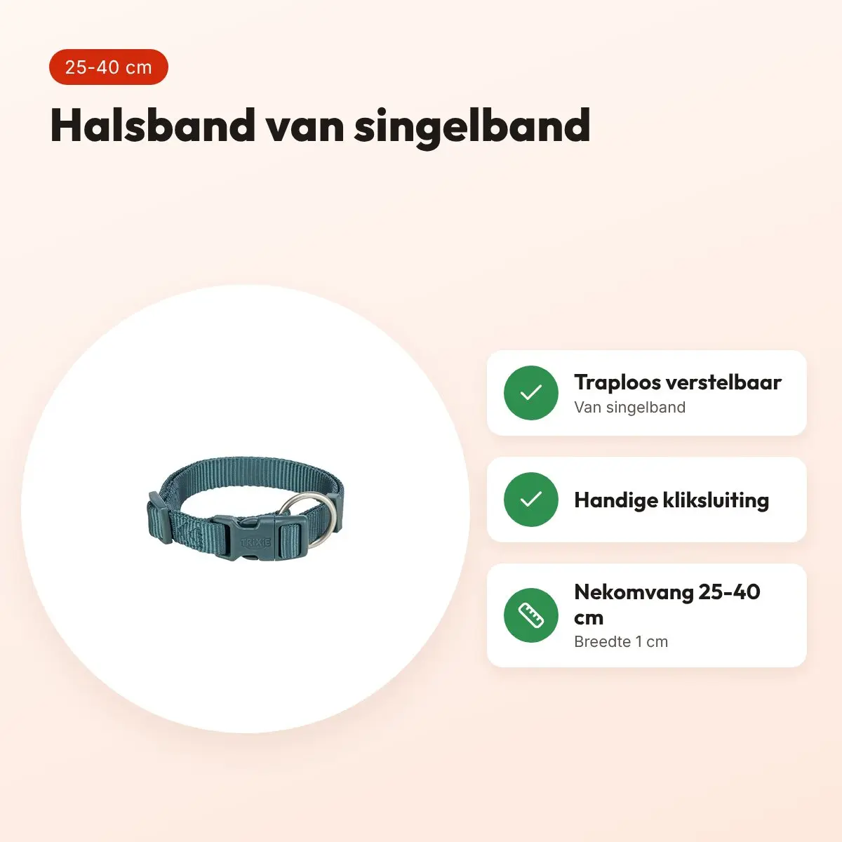 Trixie hondenhalsband Premium petrol blauw 25-40 cm – verstelbaar – voordelen