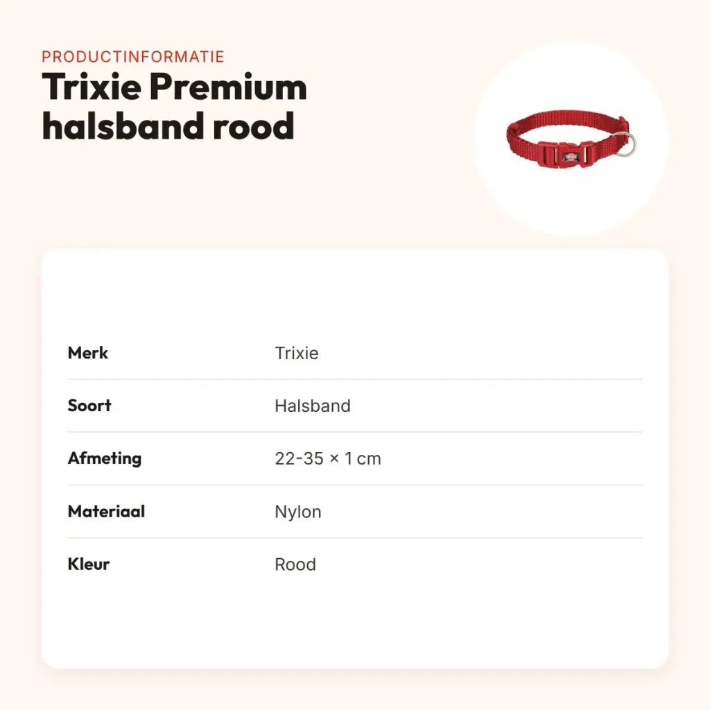 Trixie hondenhalsband Premium rood 22-35 cm – verstelbaar nylon – productinformatie