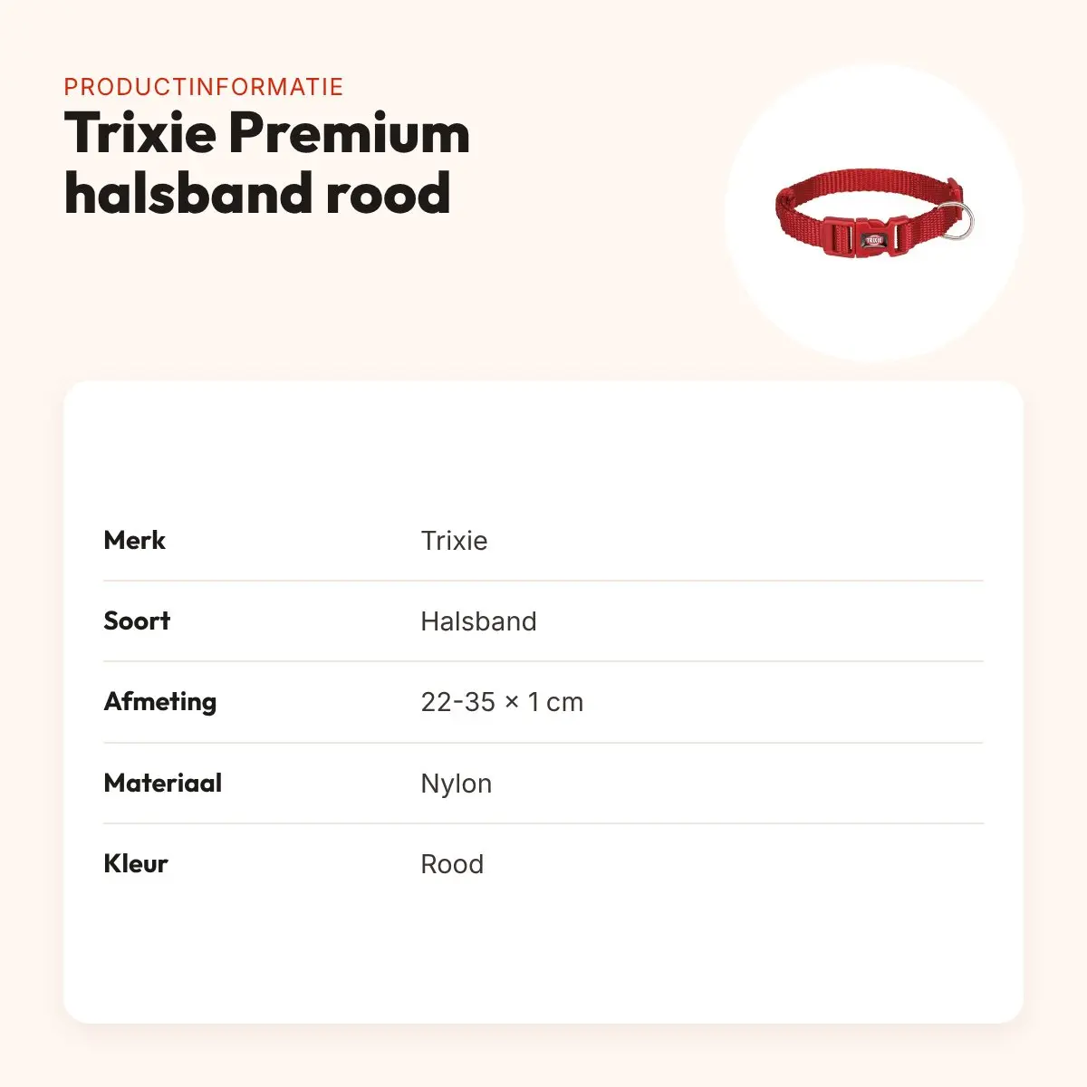 Trixie hondenhalsband Premium rood 22-35 cm – verstelbaar nylon – productinformatie
