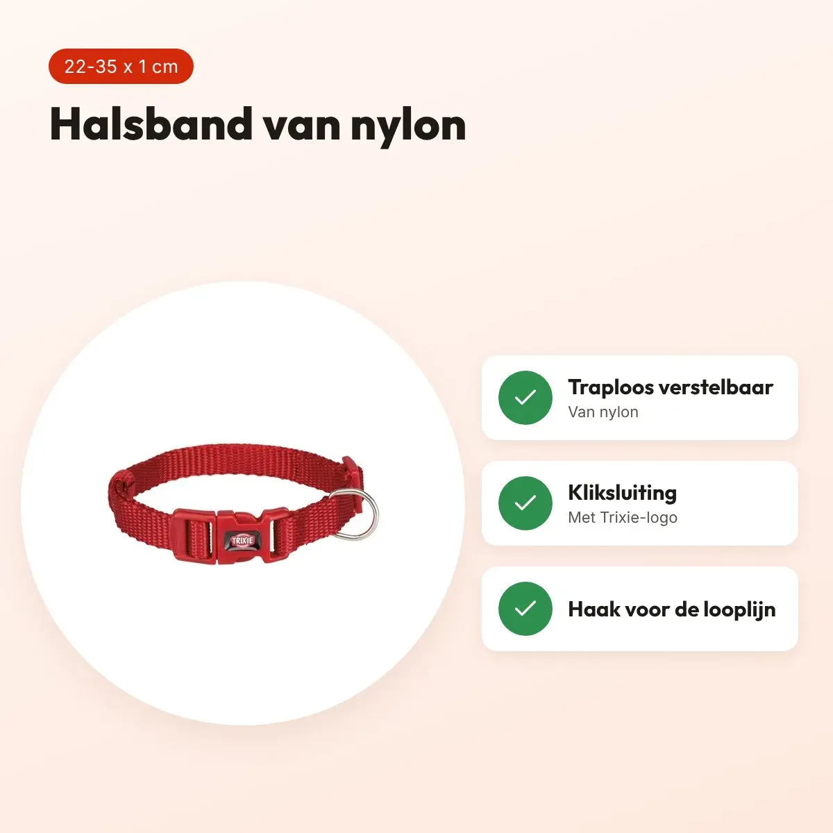 Trixie hondenhalsband Premium rood 22-35 cm – verstelbaar nylon – voordelen