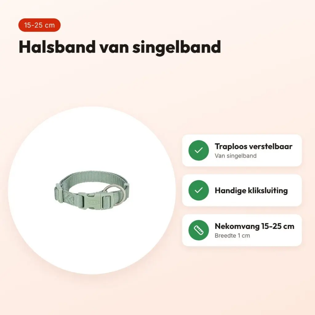 Trixie hondenhalsband Premium salie groen 15-25 cm – verstelbaar – voordelen