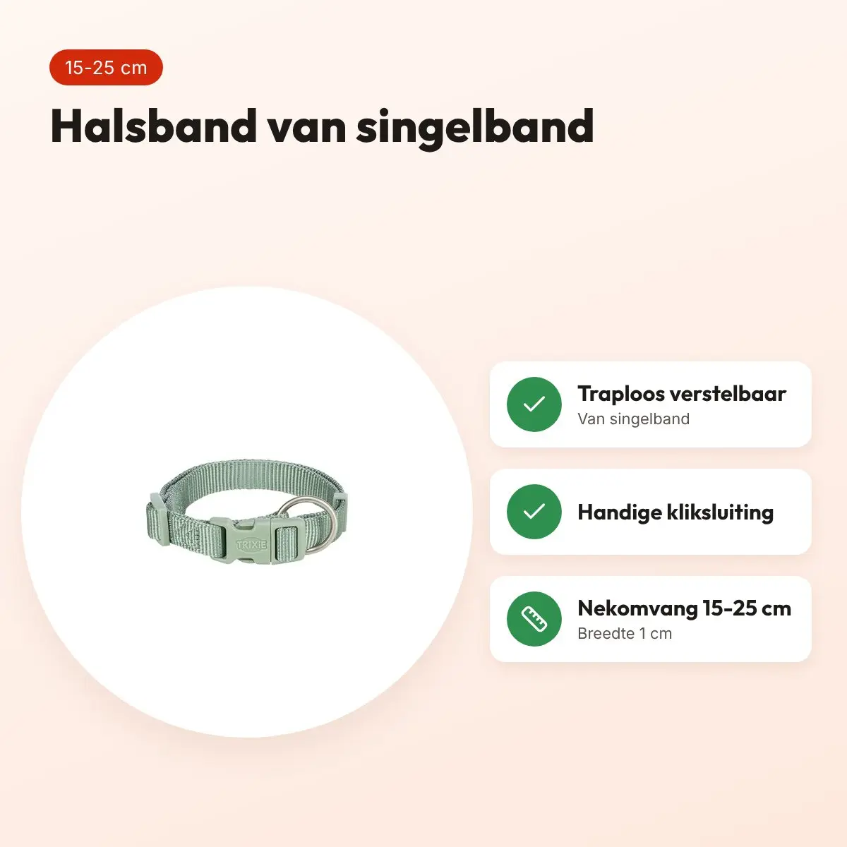 Trixie hondenhalsband Premium salie groen 15-25 cm – verstelbaar – voordelen