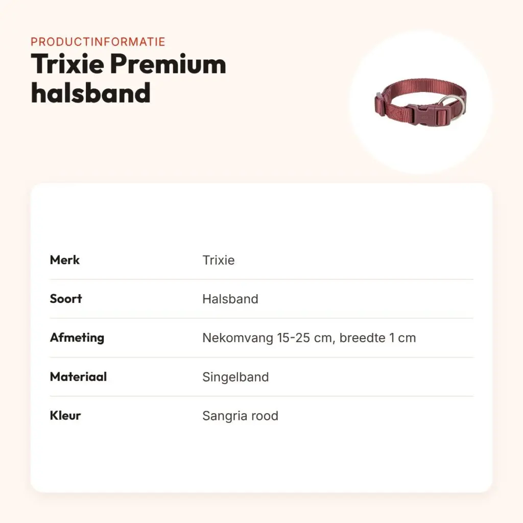 Trixie hondenhalsband Premium sangria rood 15-25 cm – verstelbaar – productinformatie