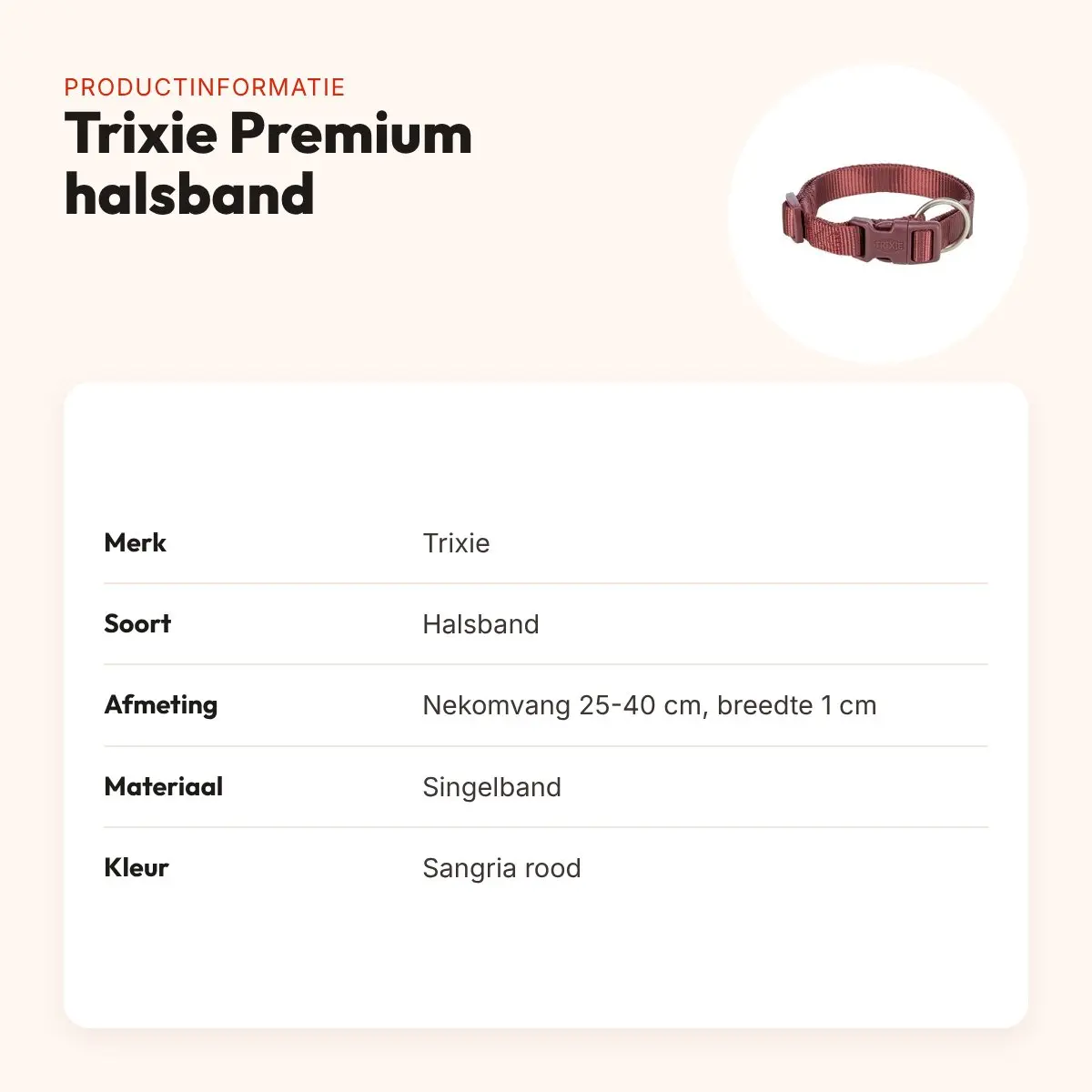 Trixie hondenhalsband Premium sangria rood 25-40 cm – verstelbaar – productinformatie