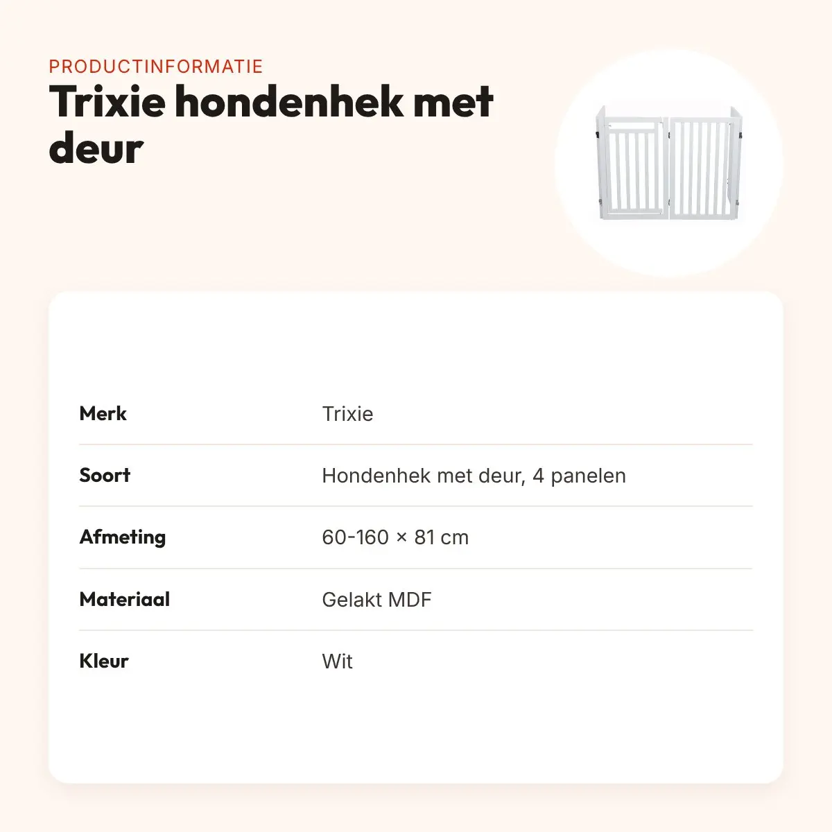 Trixie hondenhek met deur wit 60-160 x 81 cm – inklapbaar, MDF – productinformatie