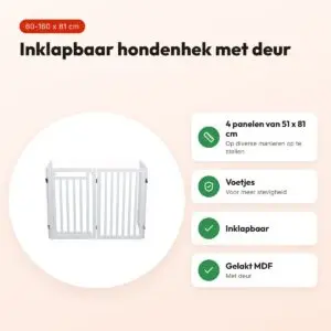 Trixie hondenhek met deur wit 60-160 x 81 cm – inklapbaar, MDF – voordelen