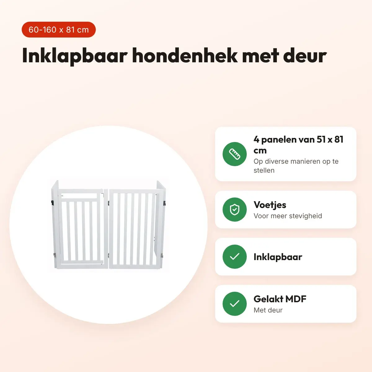 Trixie hondenhek met deur wit 60-160 x 81 cm – inklapbaar, MDF – voordelen