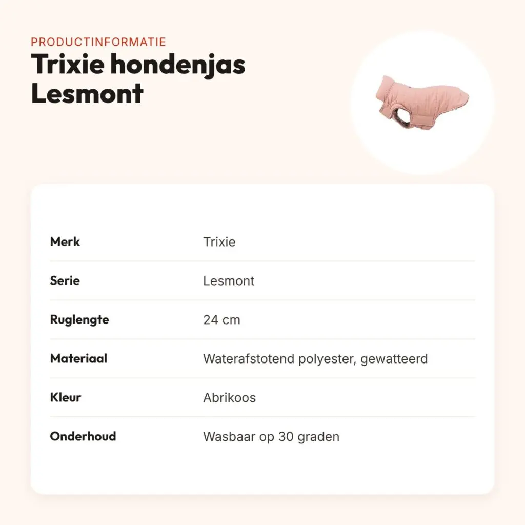 Trixie hondenjas Lesmont abrikoos 24 cm – waterafstotend, slimfit – productinformatie