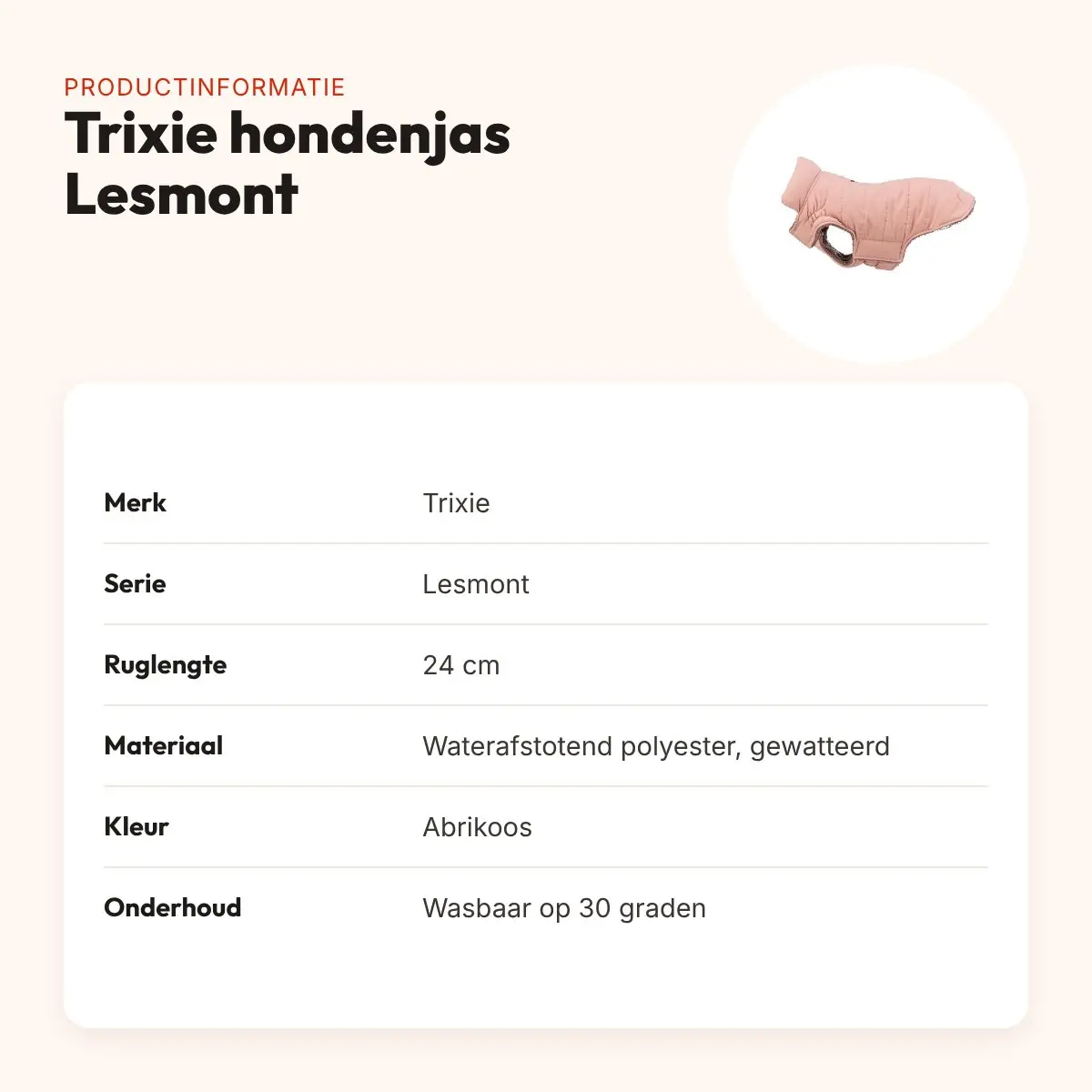 Trixie hondenjas Lesmont abrikoos 24 cm – waterafstotend, slimfit – productinformatie