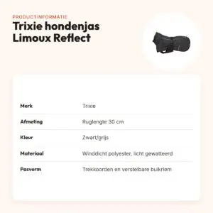 Trixie hondenjas Limoux Reflect zwart/grijs 30 cm – volledig reflecterend – productinformatie