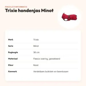 Trixie hondenjas Minot rood 36 cm – gewatteerd, fleece voering – productinformatie