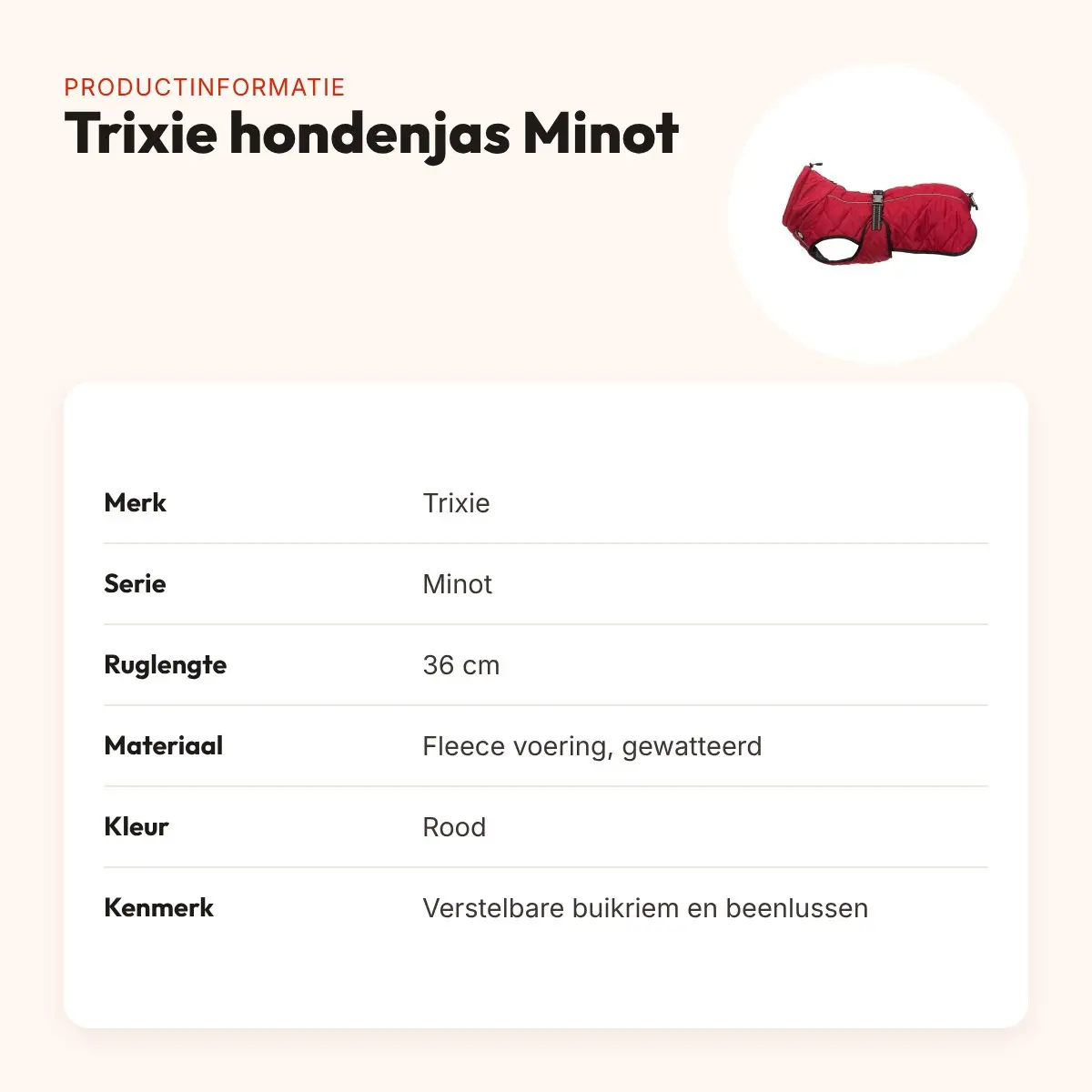 Trixie hondenjas Minot rood 36 cm – gewatteerd, fleece voering – productinformatie