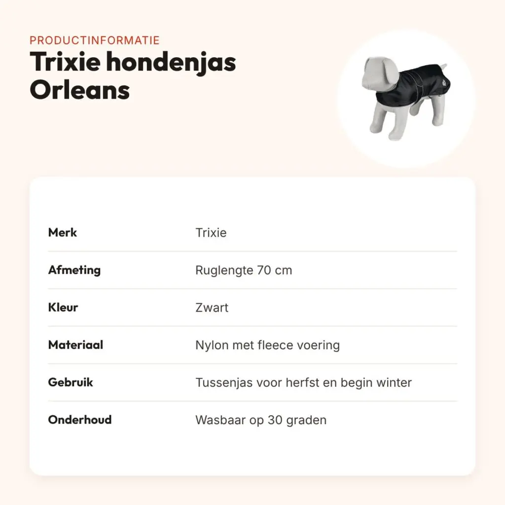 Trixie hondenjas Orleans zwart 70 cm – waterafstotend nylon, fleece voering – productinformatie