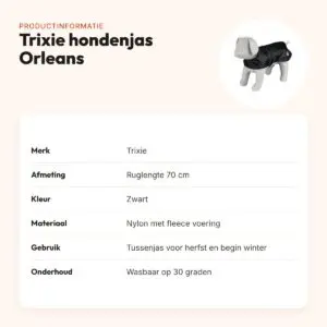 Trixie hondenjas Orleans zwart 70 cm – waterafstotend nylon, fleece voering – productinformatie