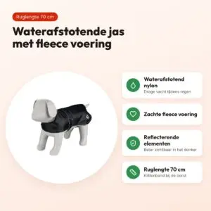 Trixie hondenjas Orleans zwart 70 cm – waterafstotend nylon, fleece voering – voordelen