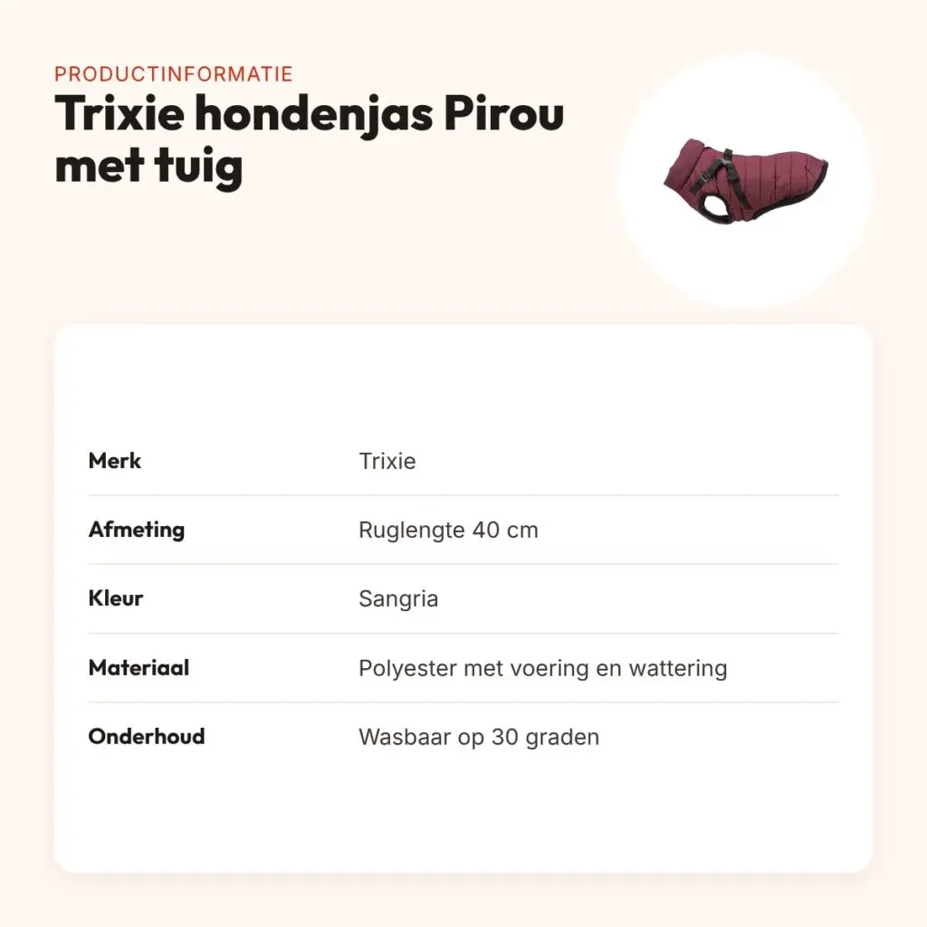 Trixie hondenjas Pirou met tuig sangria 40 cm – waterafstotend – productinformatie