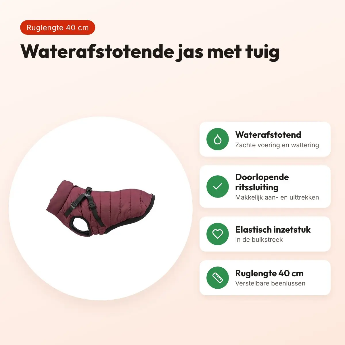 Trixie hondenjas Pirou met tuig sangria 40 cm – waterafstotend – voordelen
