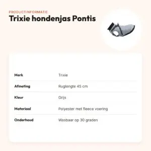 Trixie hondenjas Pontis met tuig grijs 45 cm – waterafstotend – productinformatie