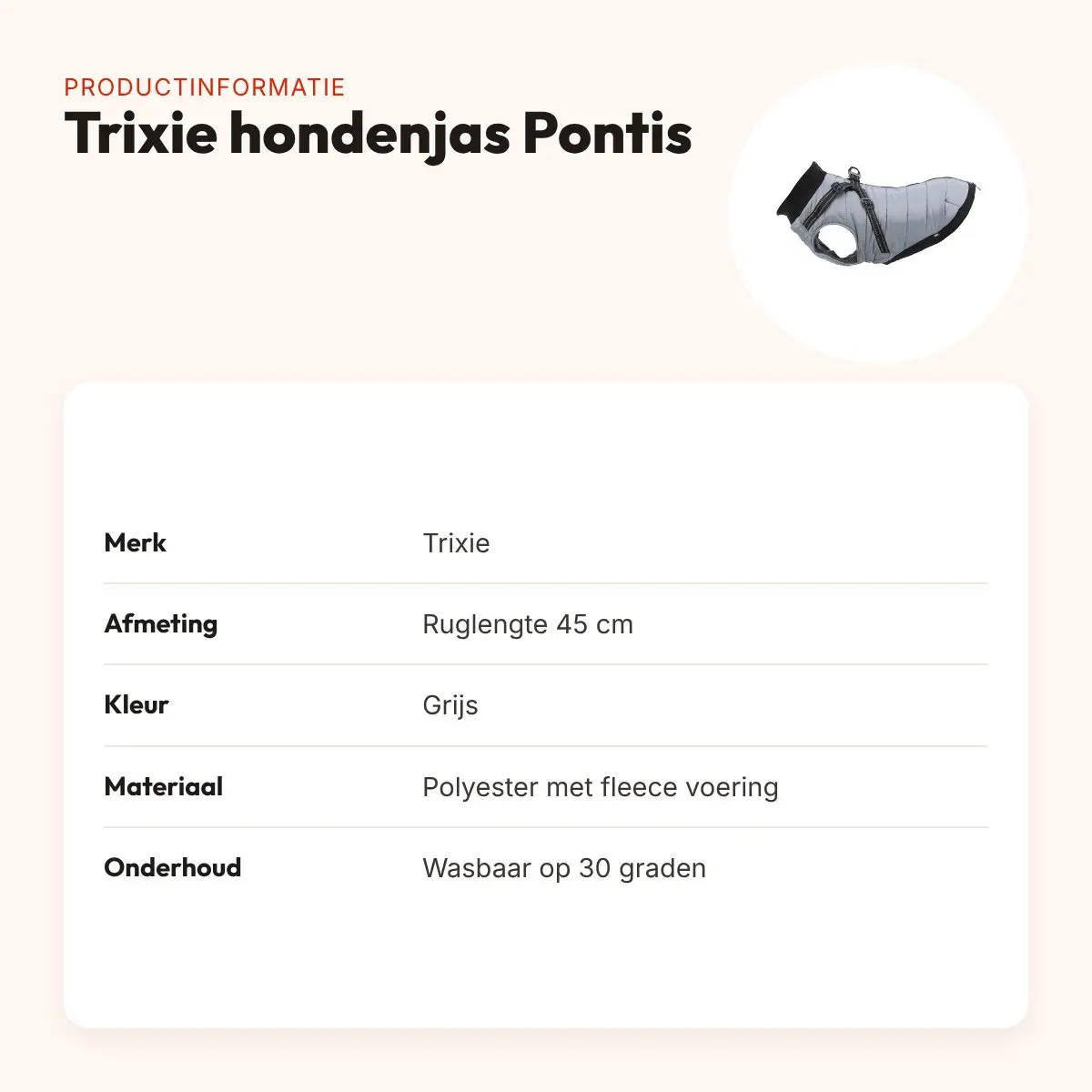 Trixie hondenjas Pontis met tuig grijs 45 cm – waterafstotend – productinformatie