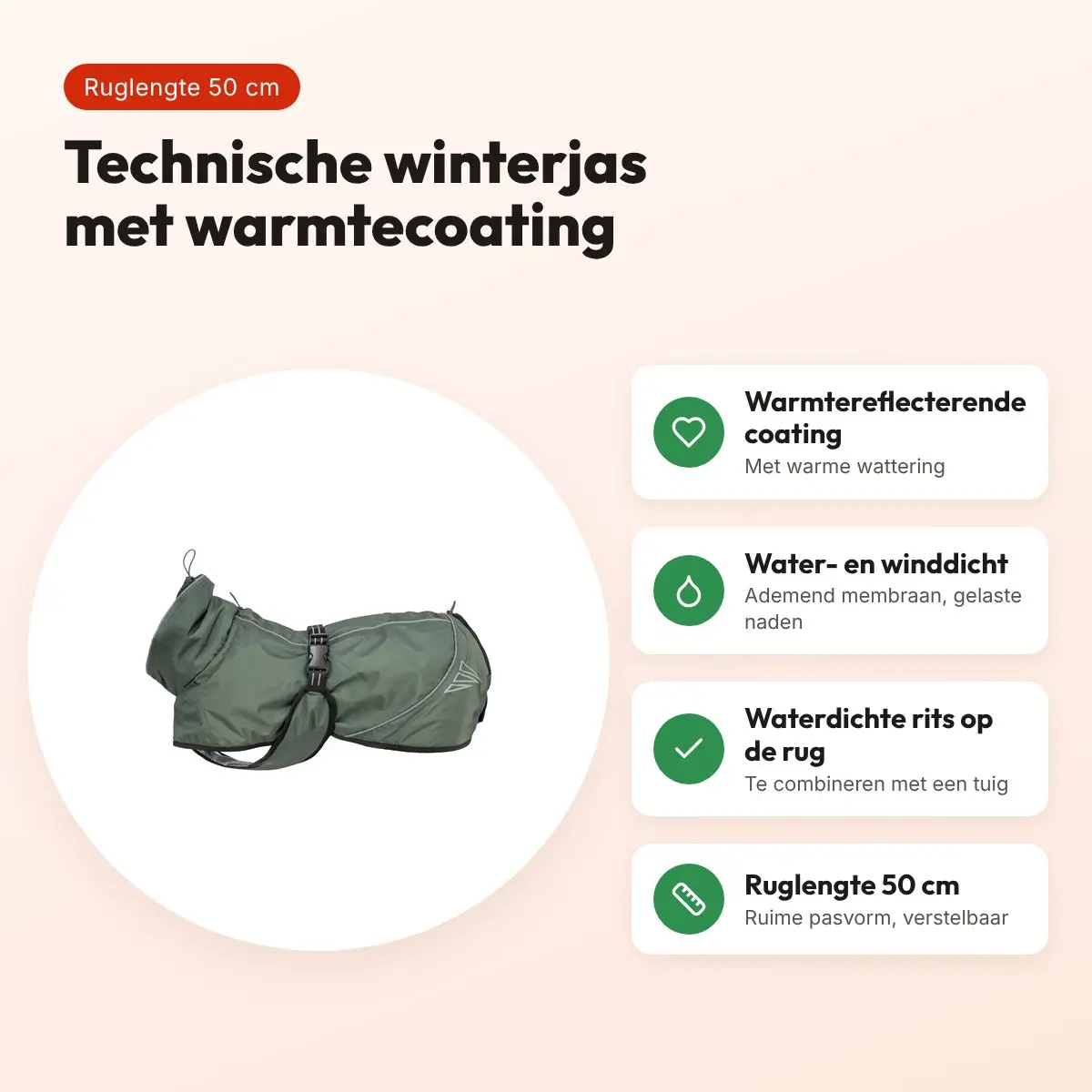 Trixie hondenjas Winter Explore Thermo olijfgroen 50 cm – winddicht – voordelen