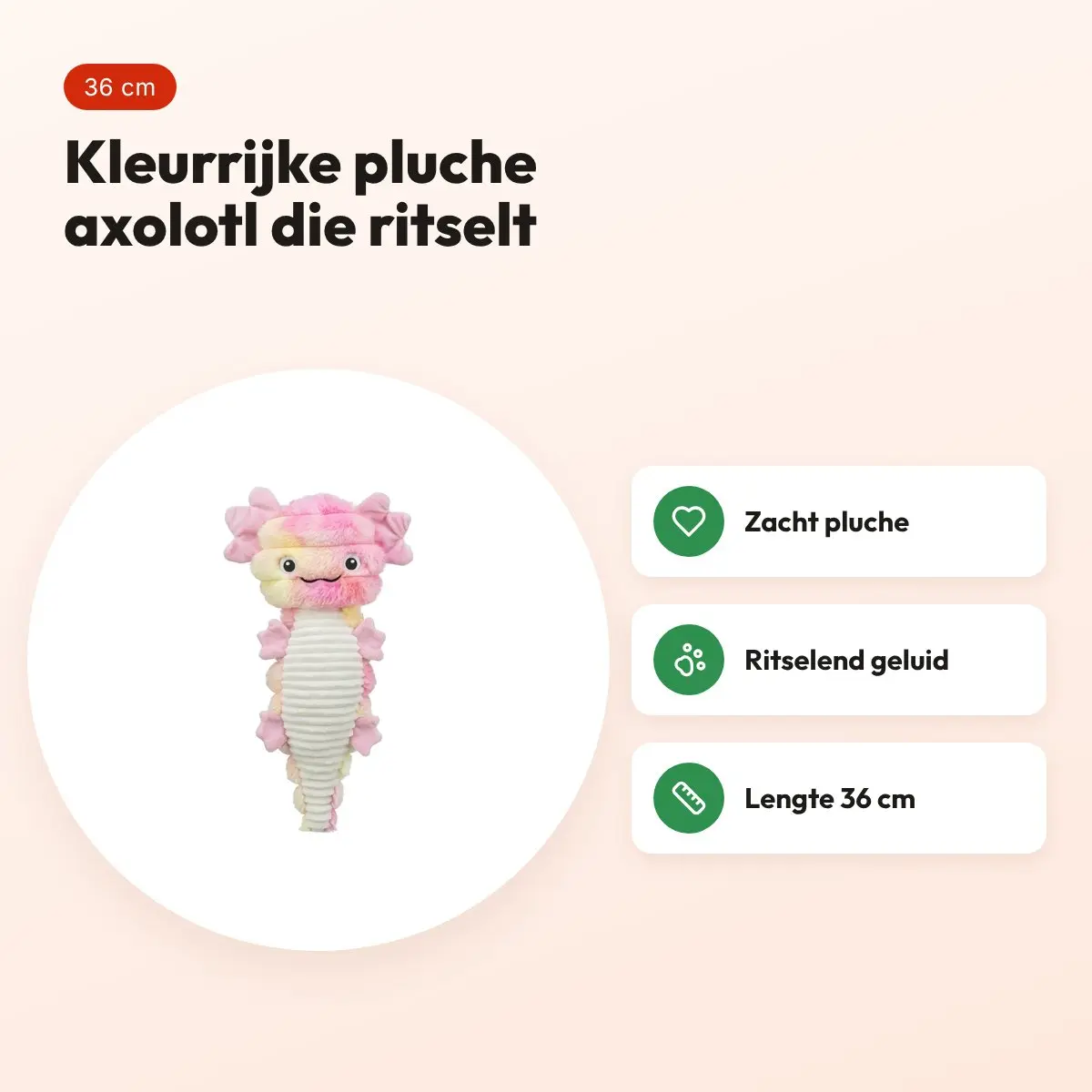 Trixie hondenknuffel axolotl pluche roze/meerkleurig 36 cm – ritselt – voordelen