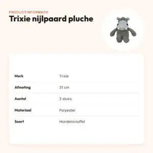 Trixie hondenknuffel nijlpaard pluche 31 cm, 3 stuks – productinformatie